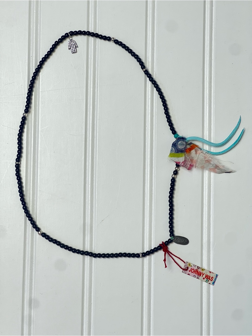 NWT Johnny Was Scarf Feather Beaded Necklace
